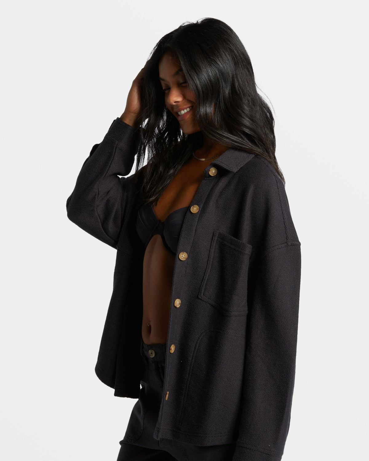 Everytime Oversized Shacket - Black Sands | Billabong