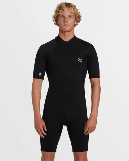 2mm Foil Flatlock Back Zip Short Sleeve Springsuit - Black | Billabong