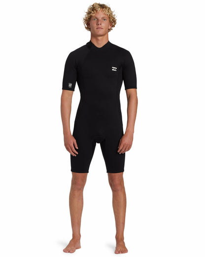 2mm Foil Flatlock Back Zip Short Sleeve Springsuit - Black | Billabong