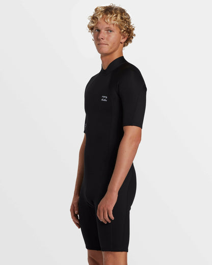 2mm Foil Flatlock Back Zip Short Sleeve Springsuit - Black | Billabong