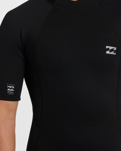 2mm Foil Flatlock Back Zip Short Sleeve Springsuit - Black | Billabong
