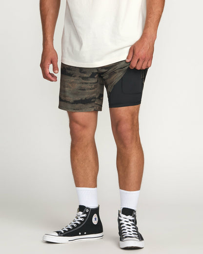 Surftrek Perforated Elastic 17" Hybrid Shorts - Dark Military | Billabong